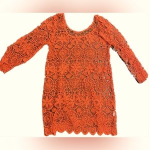 Red Orange Bohemian Lace Coverup Dress